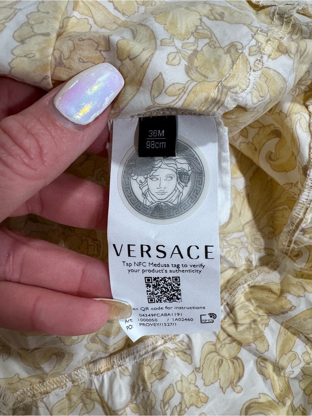 Versace Cream and Yellow Baroque Print Dress with Matching Hat - Picture 3 of 5